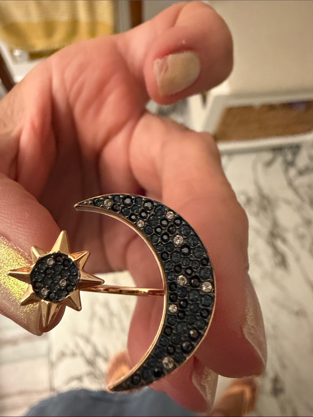 Swarovski Blue Crystal Moon and Star Ring - Blue - Picture 6 of 10